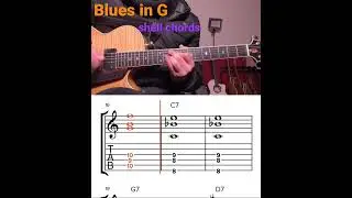 Blues in G - Shell Chords - tutorial + TAB #blues #Jazz #Jazzguitar #jazzchords