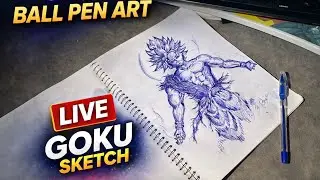 Night Vibes ✨ Ball Pen Goku Drawing | LIVE #live #ballpenart #latenightstream