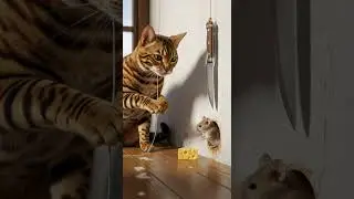Shocking! Cat hides well, mouse still thinks danger is near #catsoftiktok #mousehunt #pets