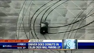 Driver does donuts in icy Plano parking lot