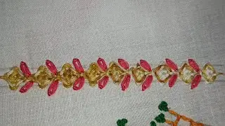 Sindhi Embroidery with Lazydaisy Pattern//Hand Embroidery//Border Embroidery Design 🌼🌹