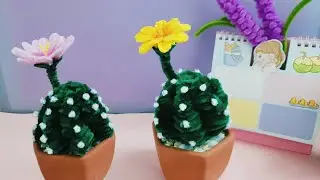 Flower DIY- How to make cactus pot with pipe cleaner - KESA DIY