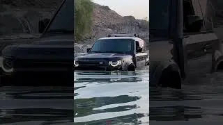 Defender 90 crossing very deep water without any problem.