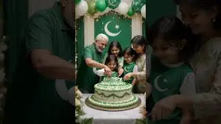 🎂 Family 14 August Cake Cutting 💚 Azaadi Mubarak Jashan 🇵🇰 | #AIVideo #14August #PakistanZindabad