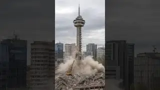 This Tower NEVER Stood a Chance 😳 #satisfying #destruction #excavator #ai #aishorts #shorts #crazy