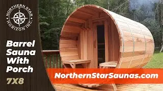 Barrel Sauna With Porch 7x8 | Western Red Cedar Saunas Ontario Canada