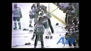AHL ?. ?, 1984-85 Nova Scotia Oilers v Adirondack Red Wings (R) Archie Henderson v John Beukeboom