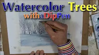 Watercolor Trees with a Dip Pen | Winter landscape