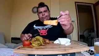 Tasty, 🙂 Delicious Greek Dinner Gemista,Mizithra, Beer and Dessert. ASMR, MUKBANG ENJOY!! (Talking)