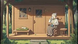 Quiet Forest Cabin 🌲 Calm Ambient Sounds | Grandma Knitting & Cat Resting