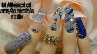 Easy Marble Acrylic Nails & Colour Block Nail Art