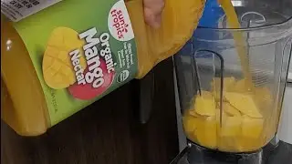 Simple Mango Smoothie Slushie Recipe Using Costco Ingredients Items and Tools