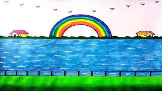 Rainbow scenery drawing / how to draw rainbow / রংধনু আকার কৌশল শিখি