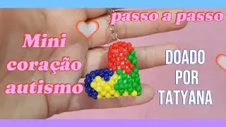 Mini coração autismo de miçangas passo a passo