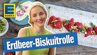 Biskuitrolle mit Erdbeeren | Einfaches Backrezept mit Julia