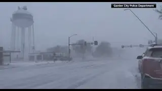 Harsh blizzard conditions across Kansas after snow storm
