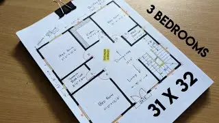 31 x 32 simple 3 bedroom floor plan II 31 x 32 house design II 3 kamra accha ghar ka naksha