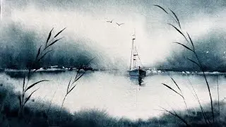 Painting with Just One Color &ndash; Monochrome Indigo Watercolor Landscape