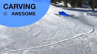 CARVING IS AWESOME: Carving on a Donek snowboard at the Heavenly ski resort