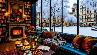 Jazz Smooth Relaxing Music ☕️ Warm Crackling Fireplace & Soft Snowfall Ambience for Study, Work