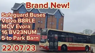 Brand New! Safeguard Buses Volvo B8RLE MCV Evora BV23NUM on the 5 to Park Barn. 22/07/23.