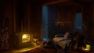 Dreamy Winter Ambience with a Dozing Cat, Blizzard and Crackling Fire