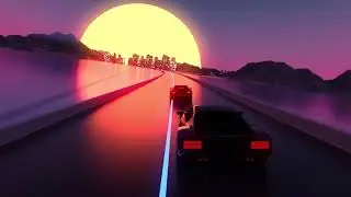 synthwave car in neon track 1920x1080