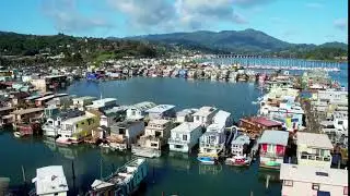 aerial view of sausalito floating homes in california