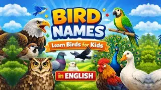 Bird Names 🐦🦜 | Birds Name in English | Kids Learning | Text Animation