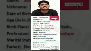 Sid Sriram biography #shortvideo #playbacksinger #southmovie
