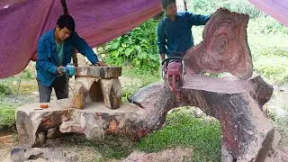 Amazing Skills - Saw Machine Woodworking Extremely DANGEROUS - Make A Coffee Table With Tree Root