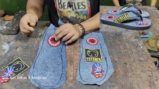 Membuat sandal custom yang unik dari jean bekas
