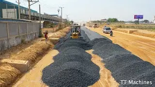 Great Skills Operating Of Dozer D41P & Motor Grader Spreading Gravel Making New Foundation Road