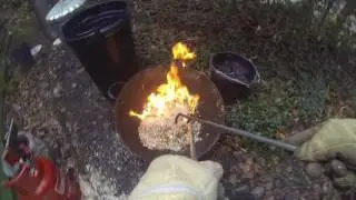Raku firing copper and green glaze.