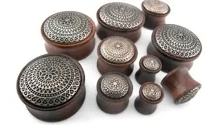 Rose Wood Plugs With Lotus Ornament Inlay 2G - 1 Inch