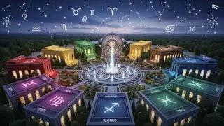 Unveil Zodiac Constellation Halls: Twelve Realms of Carved Stars and Planetary Water Features | 4K