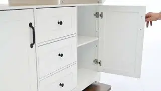 New 55.7&rdquo; Large Kitchen Island with Power Outlet, Drop Leaf & 3 Drawers, White