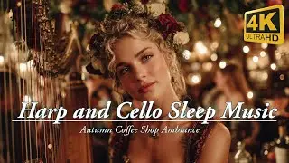 12 Hours Harp and Cello Sleep Music with Autumn Coffee Shop Ambiance