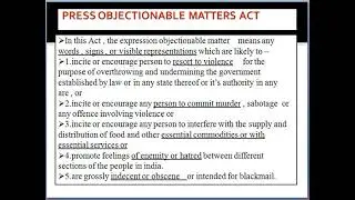 The Press Objectionable matter Act,