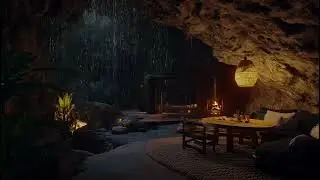 Rain and Thunder Reverberate in Cave 🌙 Fire Sounds to Soothe Anxious Thoughts and Sleep Deeply