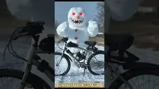A GIANT snowman jumps on my motorized bike and takes off #viral #foryou #ebike #bikelife #snow #fyp