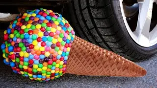 Experiment Car vs M&Ms BALL Crushing Crunchy & Soft Things by Car!