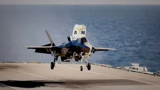 Italian F-35Bs operating from HMS Queen Elizabeth during cross-decking exercises with ITS Cavour