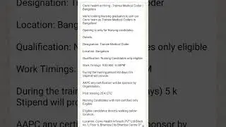 medical Coding job vacancies #freshers #bangalore location