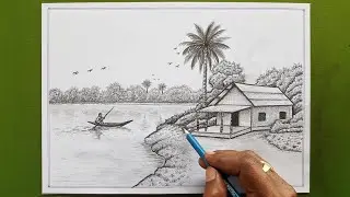 Realistic scenery drawing || beautiful landscape 