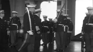 Shah inspects US marines on the hangar deck of USS Valley Forge (CVS-45) in Carib...HD Stock Footage