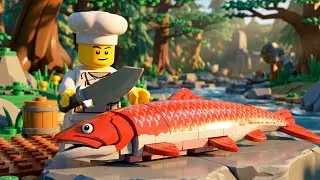 Primitive Cooking LEGO 🐟🔥 Rare Red Salmon Stump Recipe ASMR