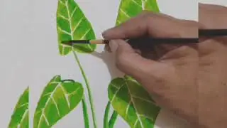 melukis daun talas dengan cat air / paint taro leaves with watercolor