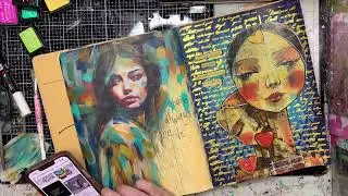Using a hard bristle brush to create painterly strokes in your art journal