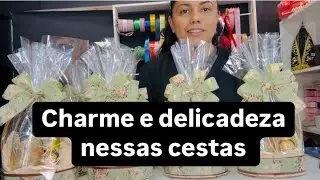 Cestinha charmosa com caneca e chocolate